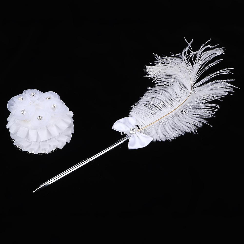 Feather Quill Signing Ballpoint Writing Pen With Holder For Wedding Meeting Office