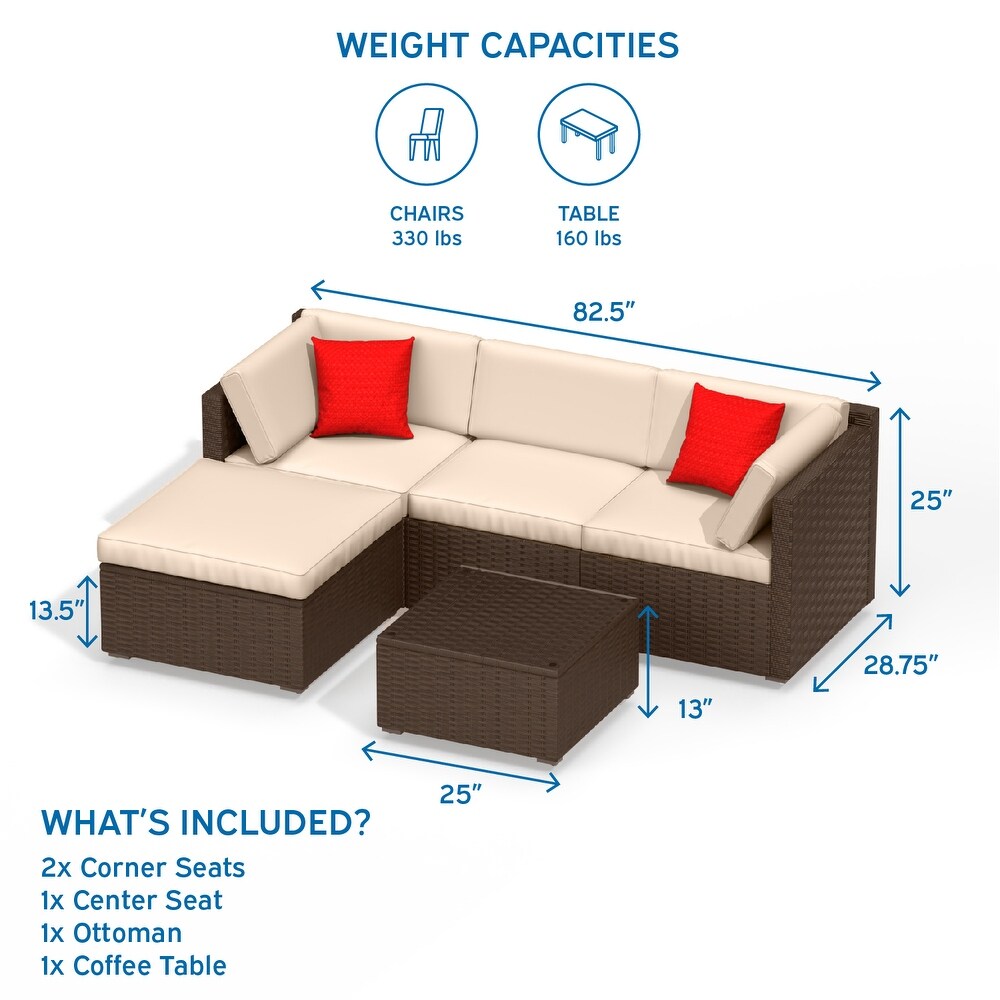 Nestl 5 Piece Outdoor Wicker Patio Furniture Set   Patio Furniture Set with Sectional Patio Seating