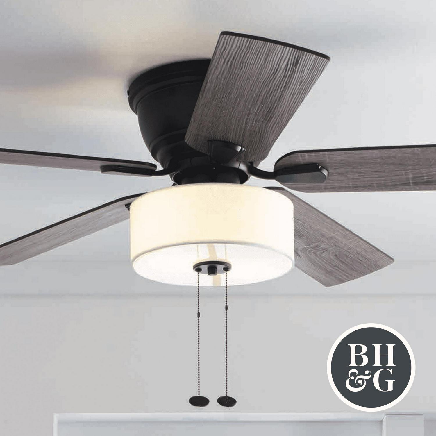 Better Homes and Gardens 52a 5 Blade Matte Black Flush Mount Ceiling Fan with Light and Reverse Airflow