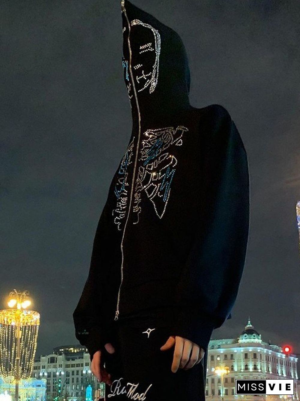 Halloween Rhinestone Zip Up Hoodie