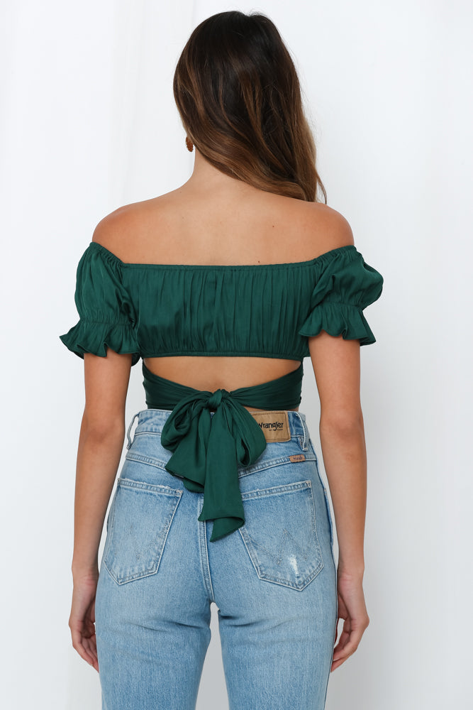 Danced Until Four Crop Top Forest Green