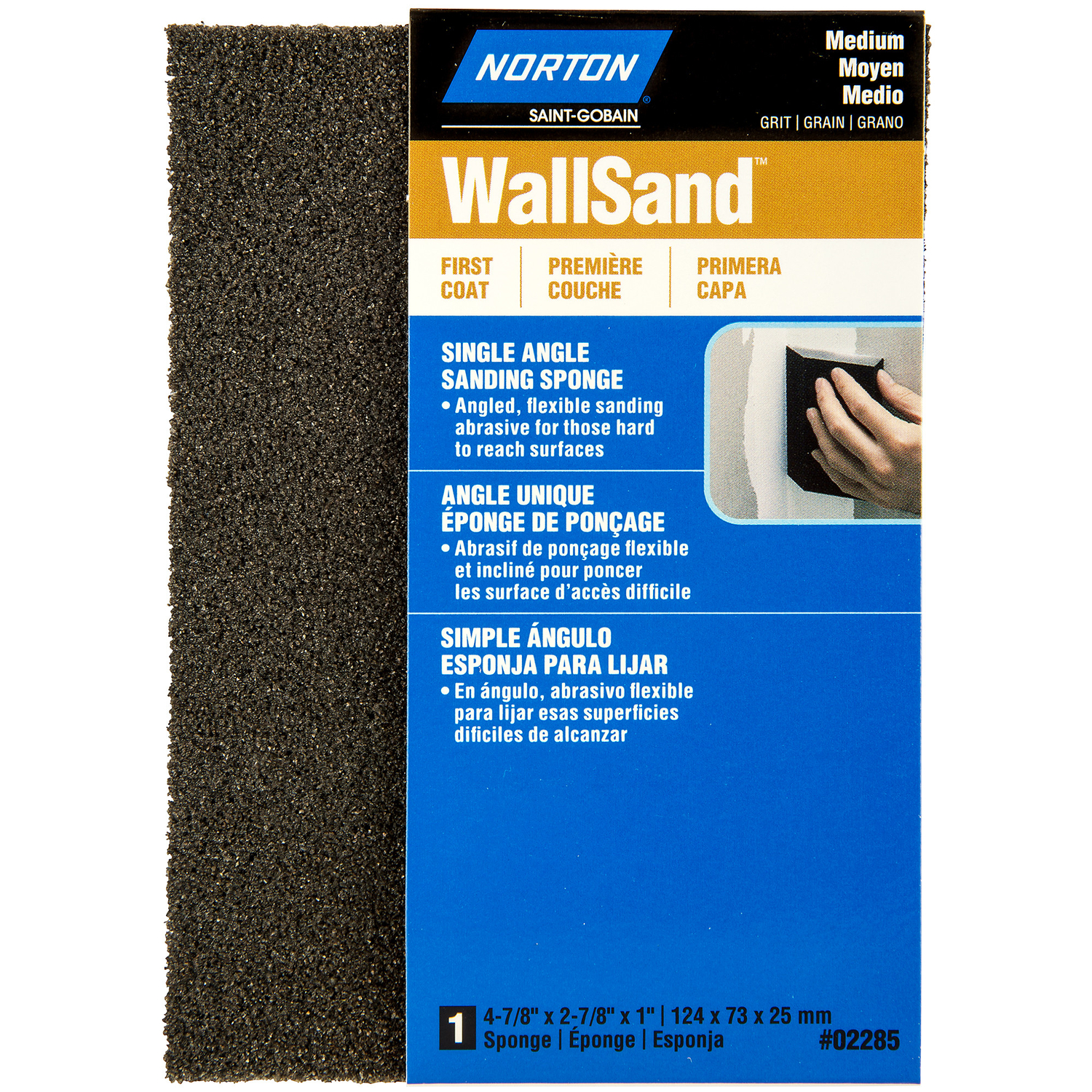 Norton WallSand 4.88 in. L X 2.88 in. W X 1 in. Medium Single Angle Sanding Sponge