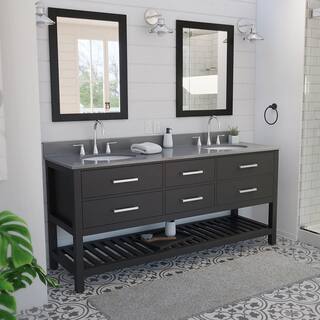 DreamLine Valencia 72 in. W x 22 in. D x 34 in . H Oak Double Sink Bathroom Vanity - Black with Gray Top VFVC722234RGQBK