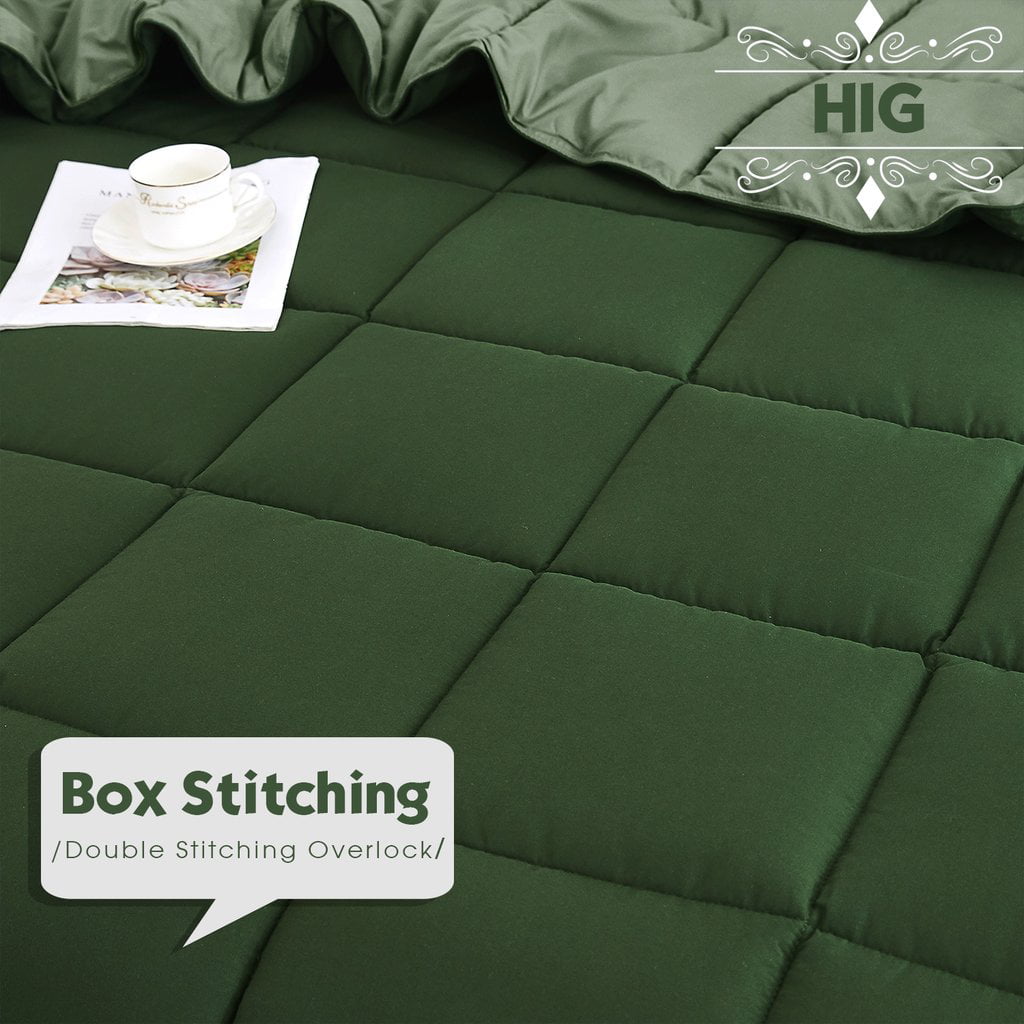 HIG Traditional All Season 3-Piece Comforter Set， Down Alternative Filling， Queen， Green