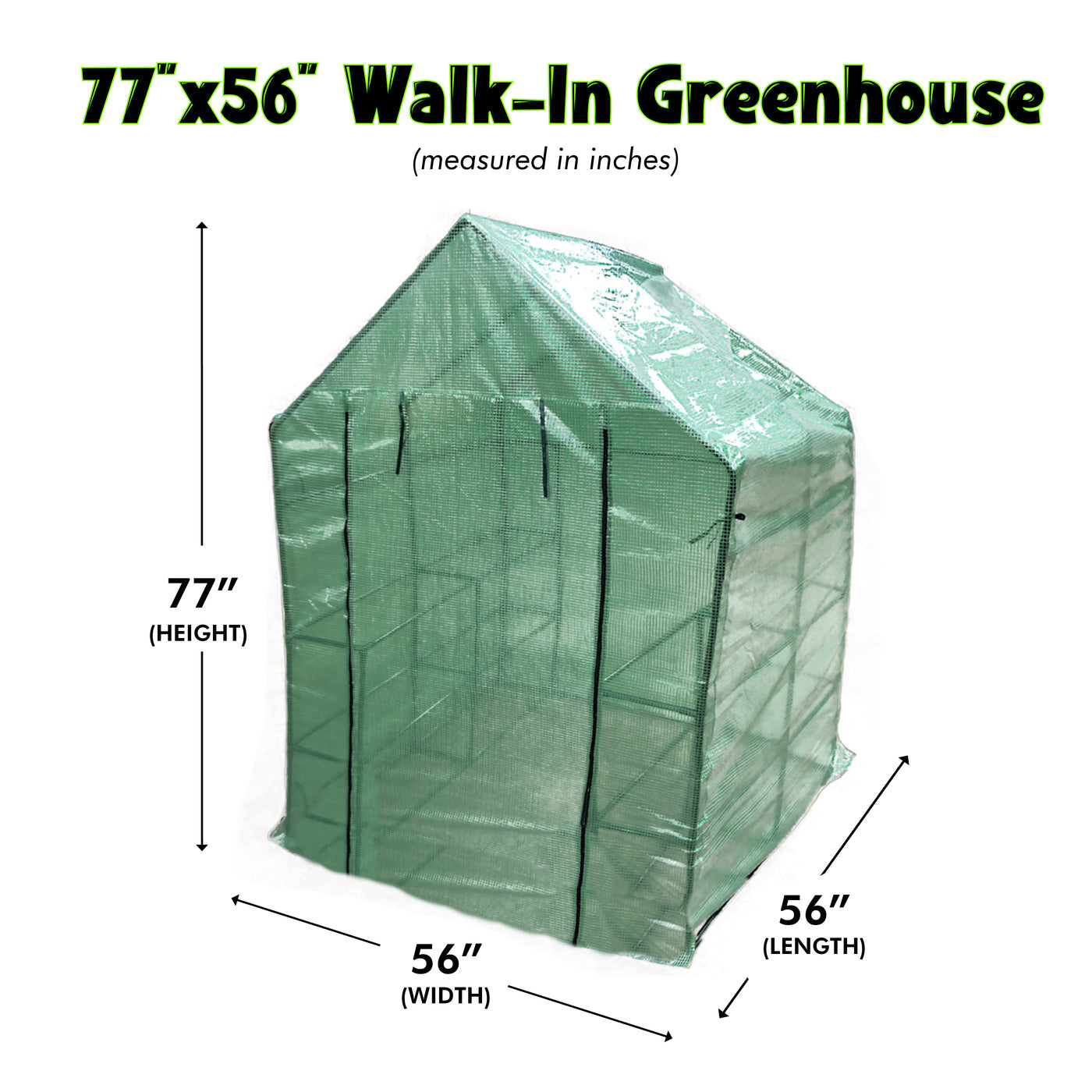 Backyard Expressions Portable Walk in Greenhouse 2-Tier 8 Shelf Growing Rack with Travel/Storage Bag | 56”x56”x77”, green