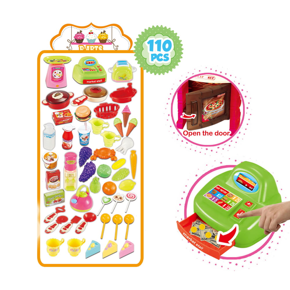 Mundo Toys 110 Piece Kitchen Set for Kids with Mini Supermarket for Girls