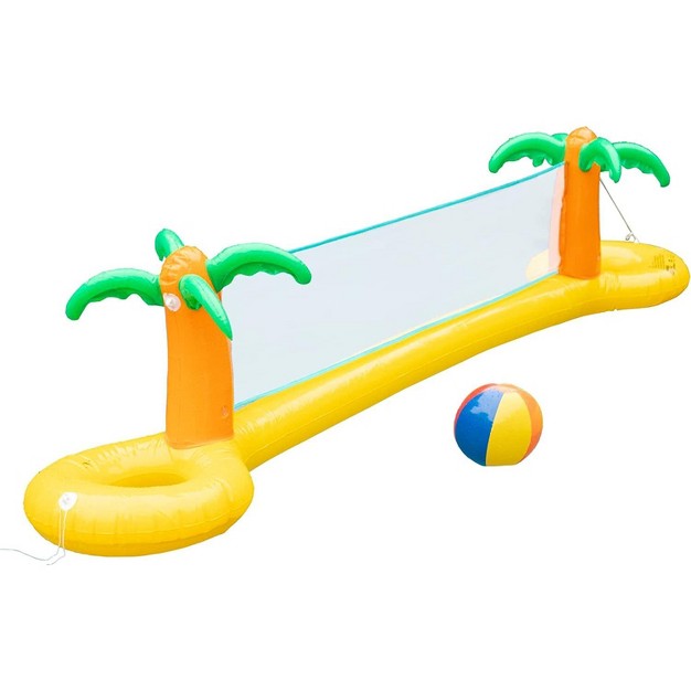 Giant Inflatable Palm Tree Volleyball Net Set W Ball 12 Ft Long Durable Pvc Material Perfect For Outdoor Backyard Swimming Pool Parties