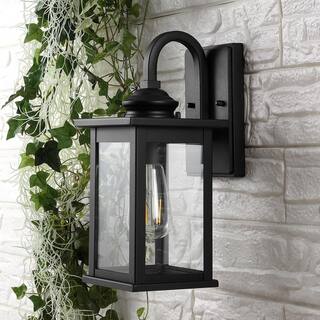 JONATHAN Y Cary 1-Light 5.9 in. Black Outdoor Wall Cylinder Light IronGlass Traditional Modern Lantern LED Wall Sconce (Set of 2) JYL7606A-SET2