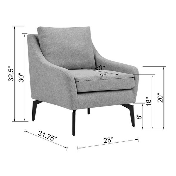 Accent Chair Fabric Thicken Padded Seat Arm Chairs with Metal Leg with Removable Back and Seat Cushion with Black metal legs