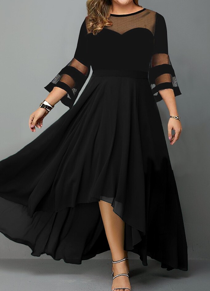 Women's Plus Size A Line Dress Pure Color Crew Neck 3/4 Length Sleeve Dress