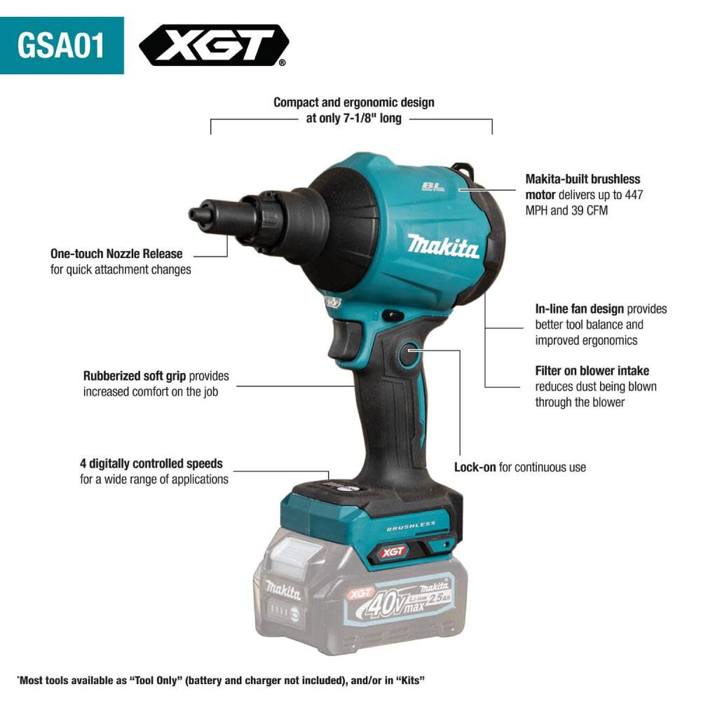 Makita 40V max XGT High Speed Dust Blower Bare Tool GSA01Z from Makita