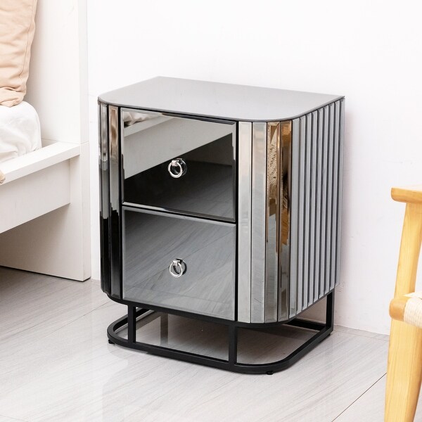 Mirrored Nightstand， Bedside Table， Grey End Table for Bedroom，Living - - 36307983