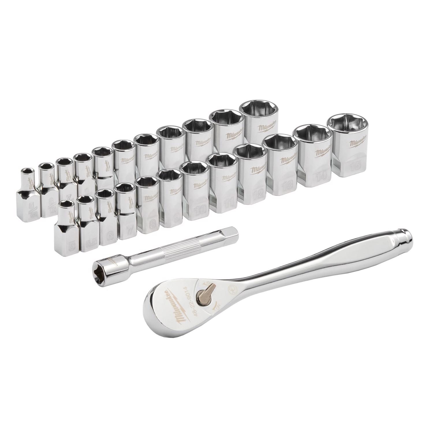 MW 1/4 in. drive Metric and SAE Ratchet and Socket Set 90 teeth