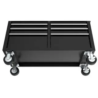 Husky 46 in. W x 18 in. D 9-Drawer Gloss Black Mobile Workbench Cabinet with Solid Wood Top H46X18MWC9BLK
