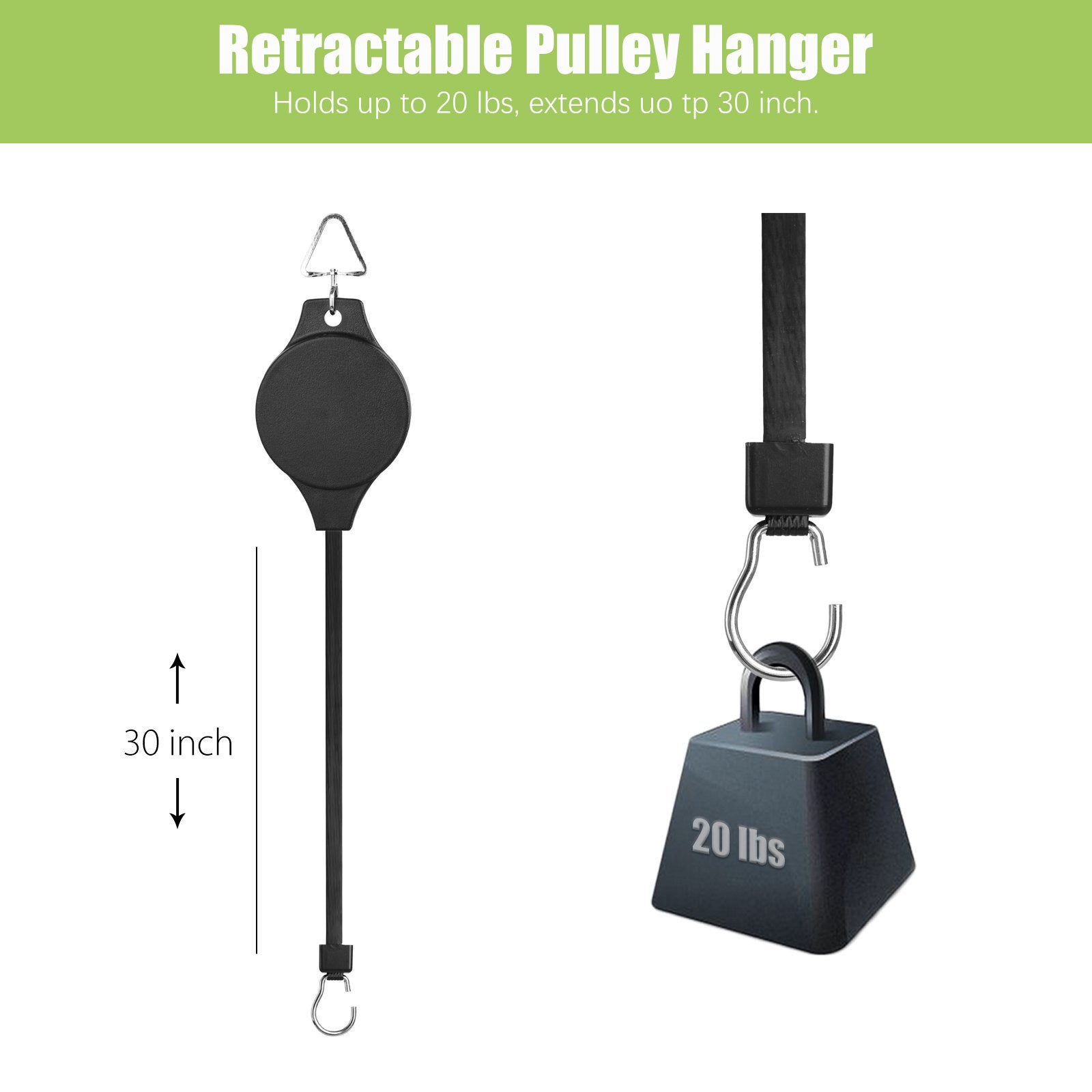 EEEkit 4pcs Plant Pulley Hanger Retractable Hanging Planters Garden Basket Hook for Bird Feeders Flower Pot, Black