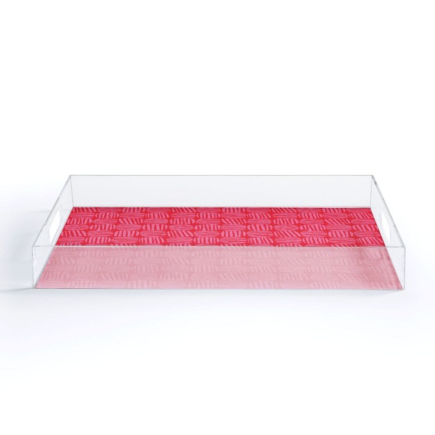 Sewzinski Striped Circle Squares Pink Acrylic Tray deny Designs