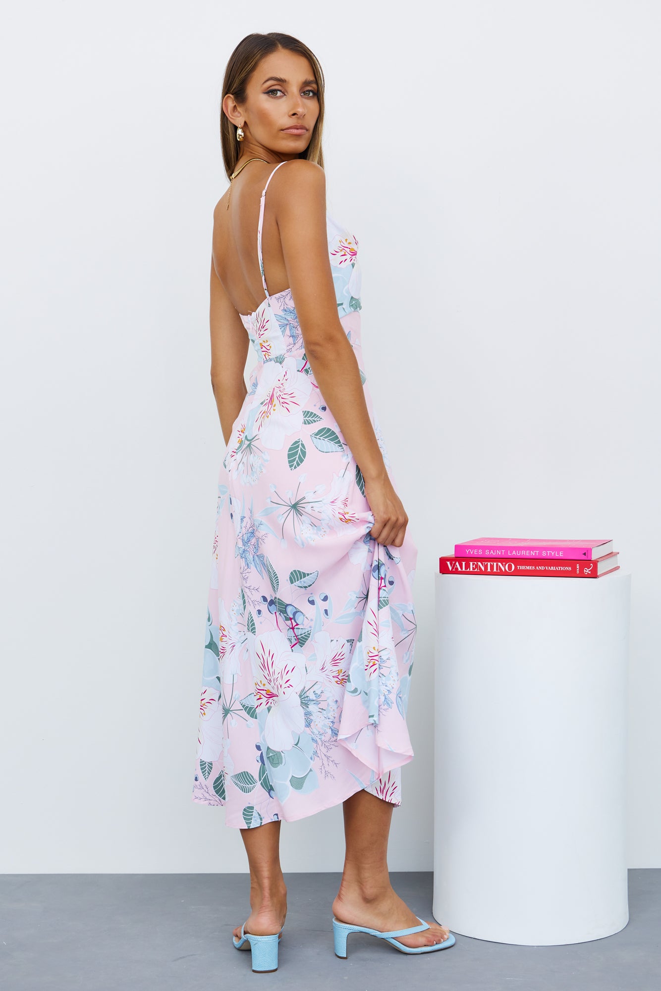 Blooming Tulips Midi Dress Light Pink