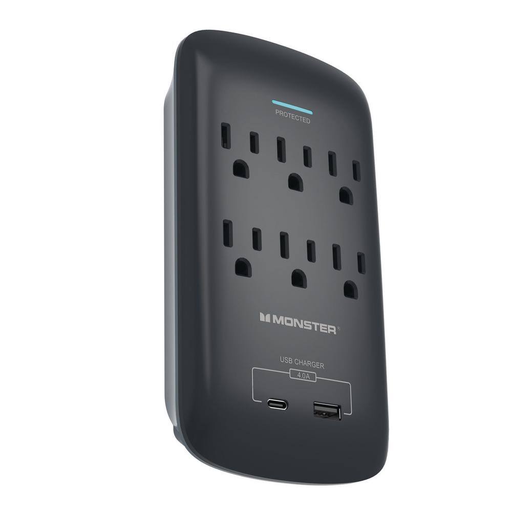 Monster 6-Outlet Wall Tap Surge Protector 1 USB-C 1 USB-A 5003