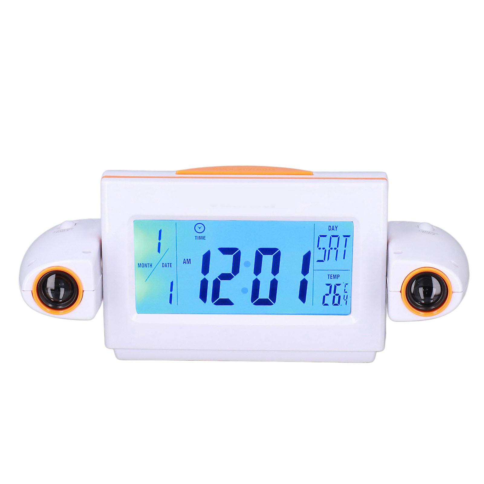 Projection Alarm Clock Glareless Led Night Light Voice Control Induction Temperature Display Led Clockwhite Orange