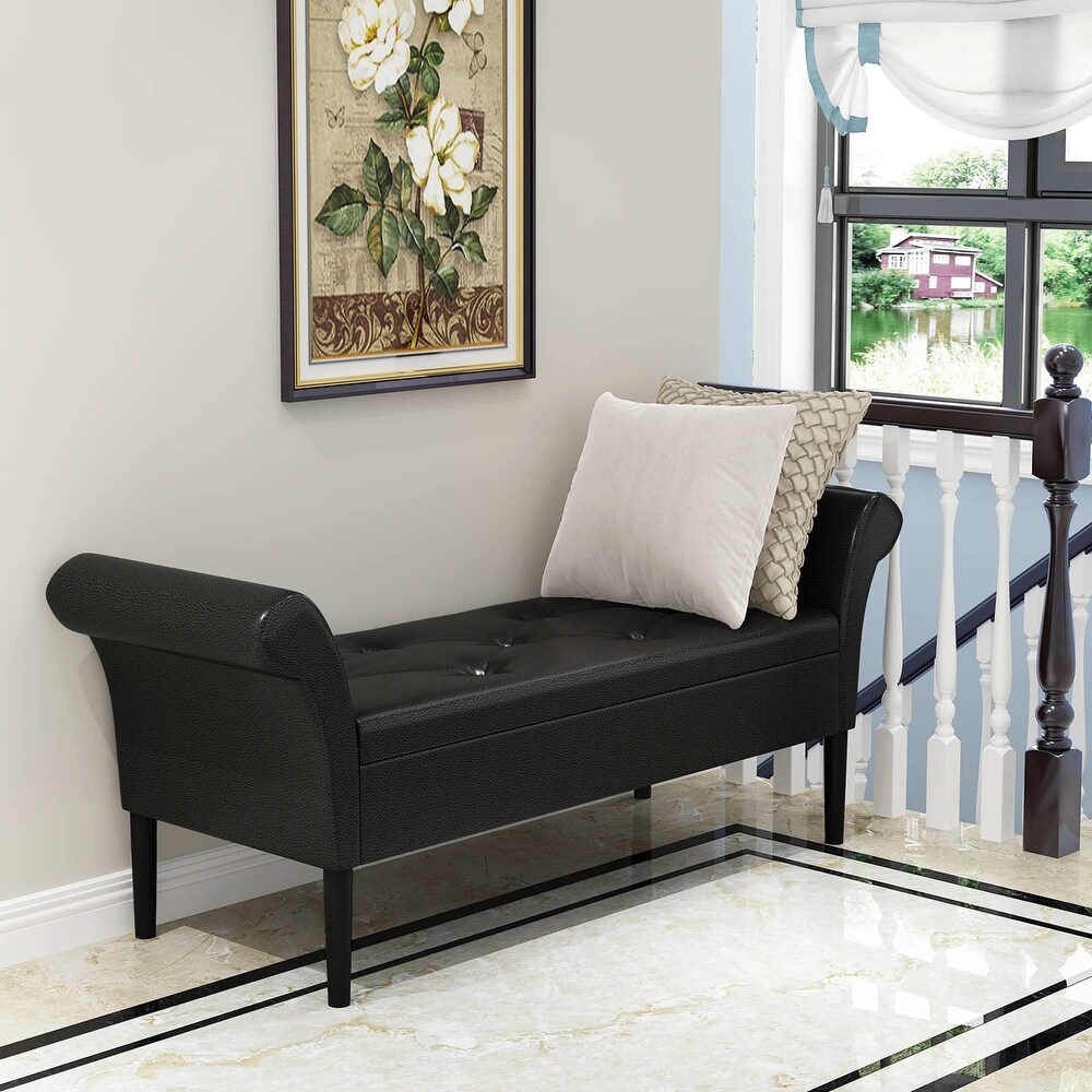 Storage Ottoman Bench with Arms Upholstered Tufted Storage Bench for Bedroom Entryway Bench Footstool with Large Storage