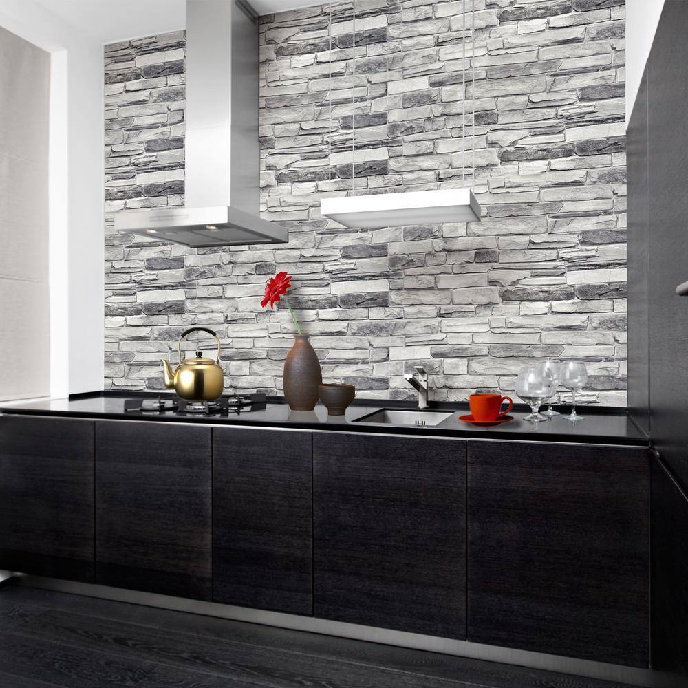 Dundee Deco 3D Falkirk Retro III 39 in. x 20 in. Grey Faux Stone PVC Decorative Wall Paneling GRHDPG7117