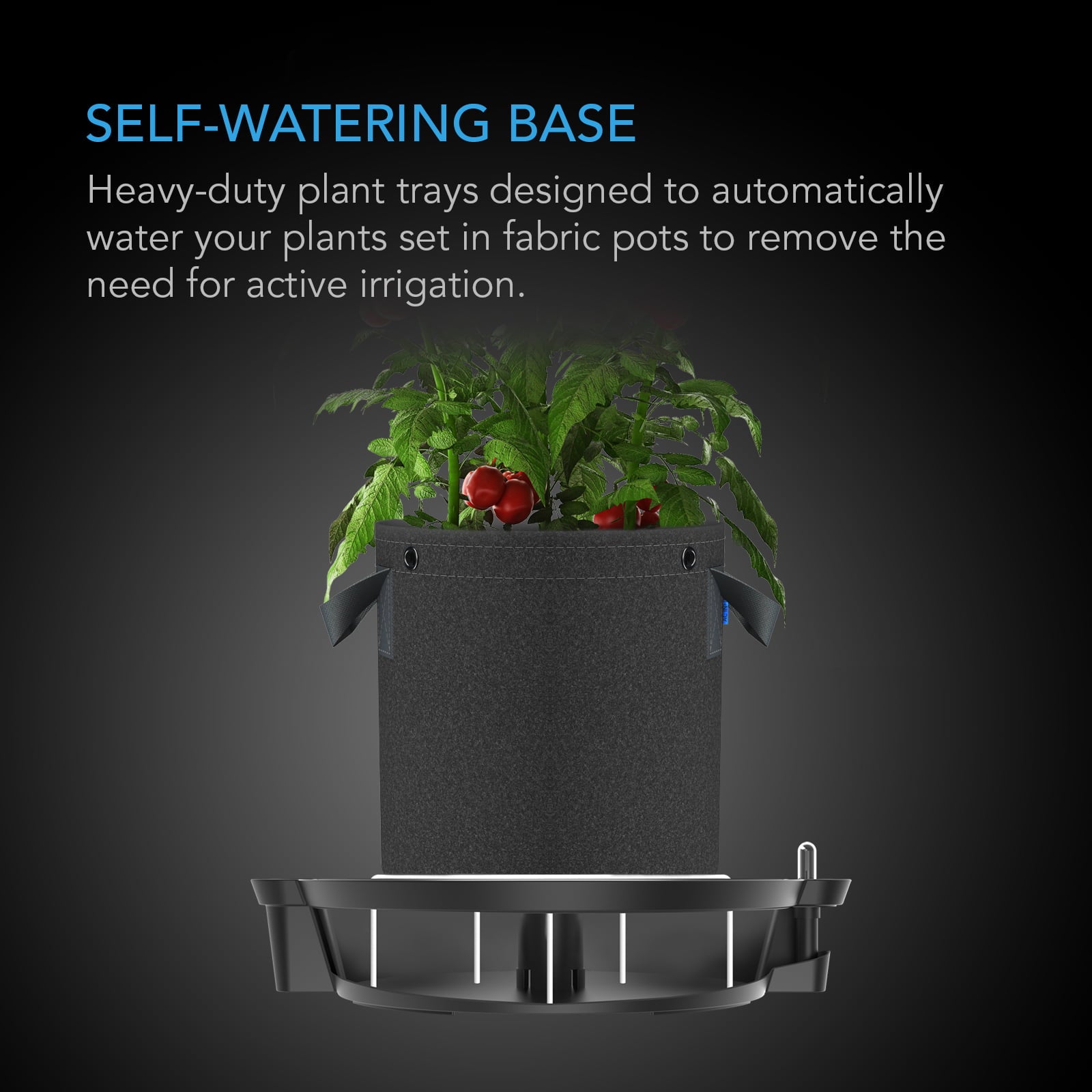 AC Infinity Self-Watering Fabric Pot Base， 4-Pack Auto-Irrigation Water Delivery System with Reservoir Meter， Elevated Plant Saucers For Use in Indoor Grow Tents， Greenhouses， and Outdoor Gardens