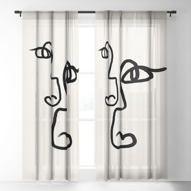 Bohomadic Studio Double Line Faces Black Single Panel Sheer Window Curtain Society6