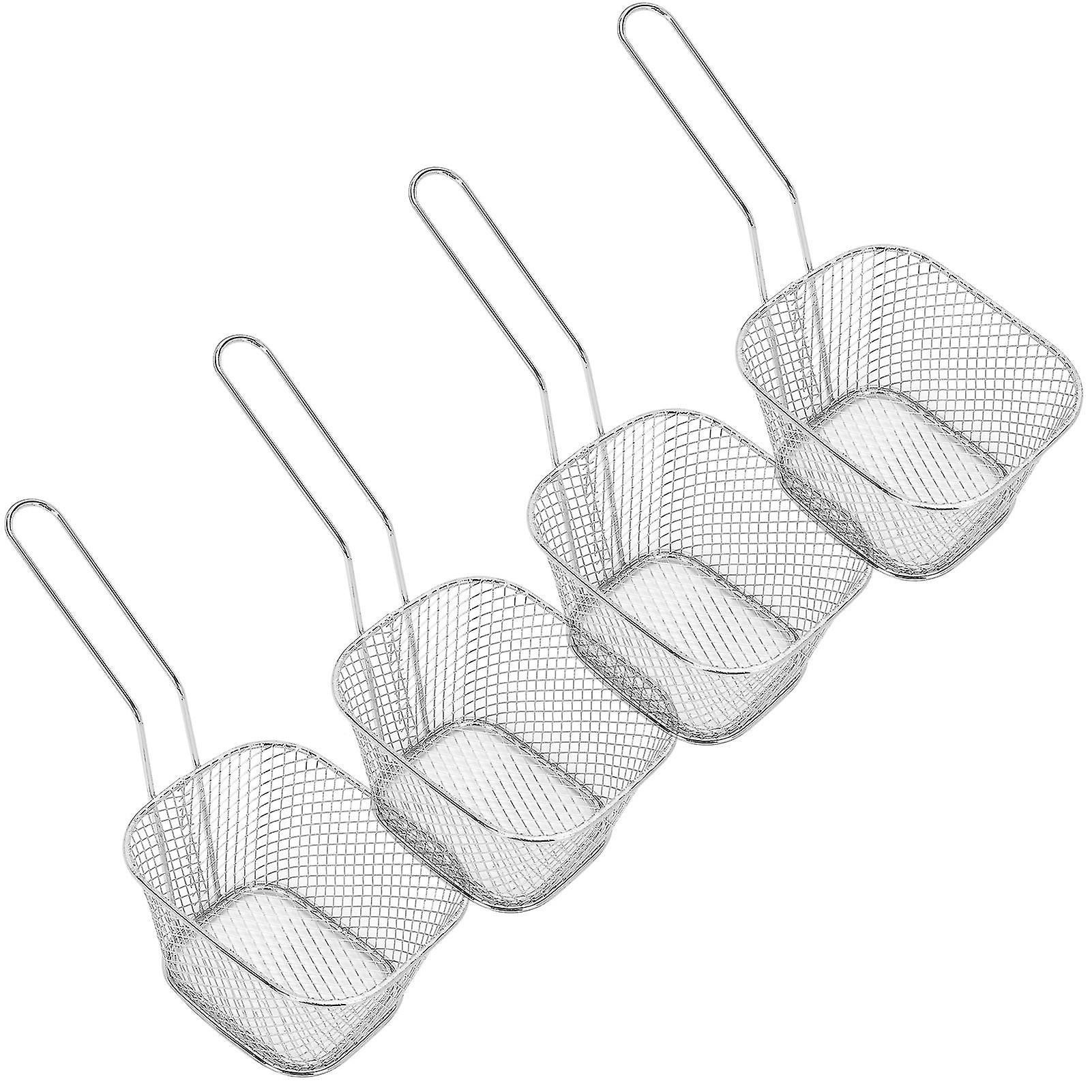 4Pcs Stainless Steel Frying Net Basket Cooking Strainer for French Fries Food Kitchen ToolSilver