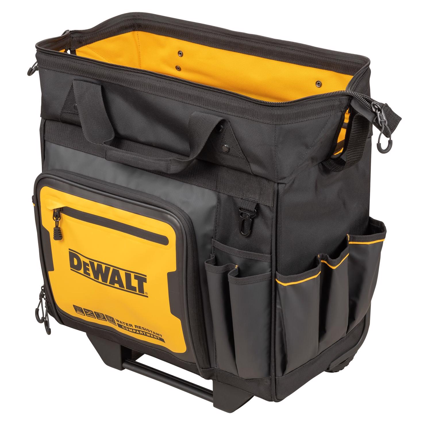 DW Ballistic Nylon Tool Bag On Wheels Roller Tool Bag 27 pocket Black/Yellow 1 pc