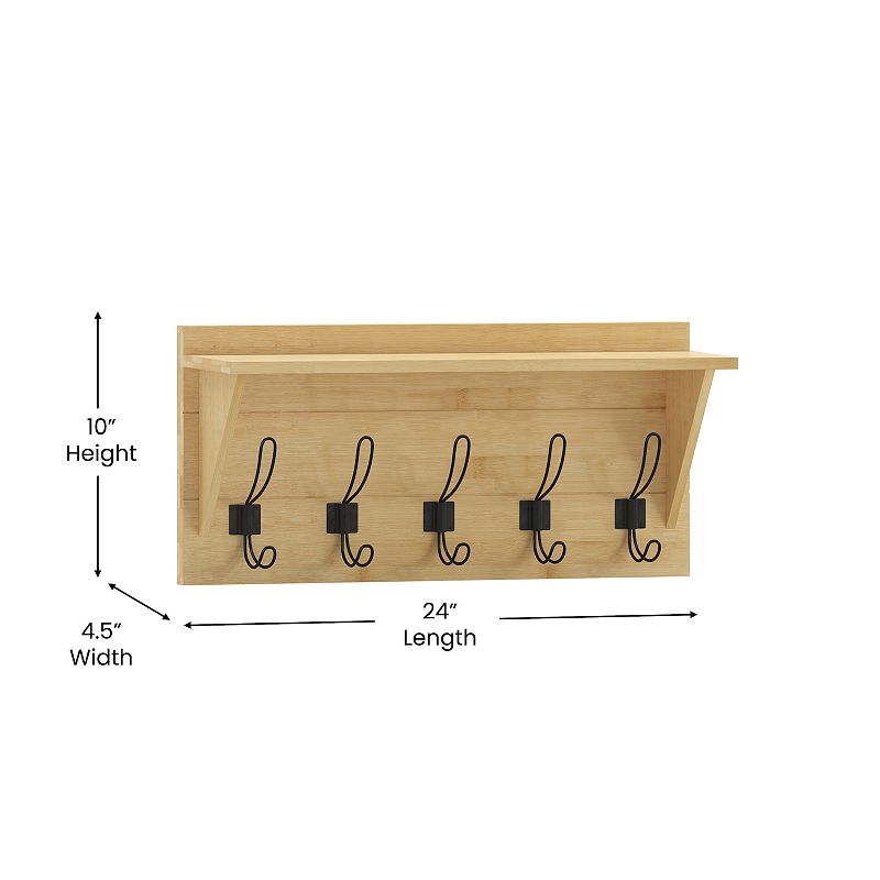 Flash Furniture Daly Wall Mounted 5-Hook Upper Shelf Storage Rack