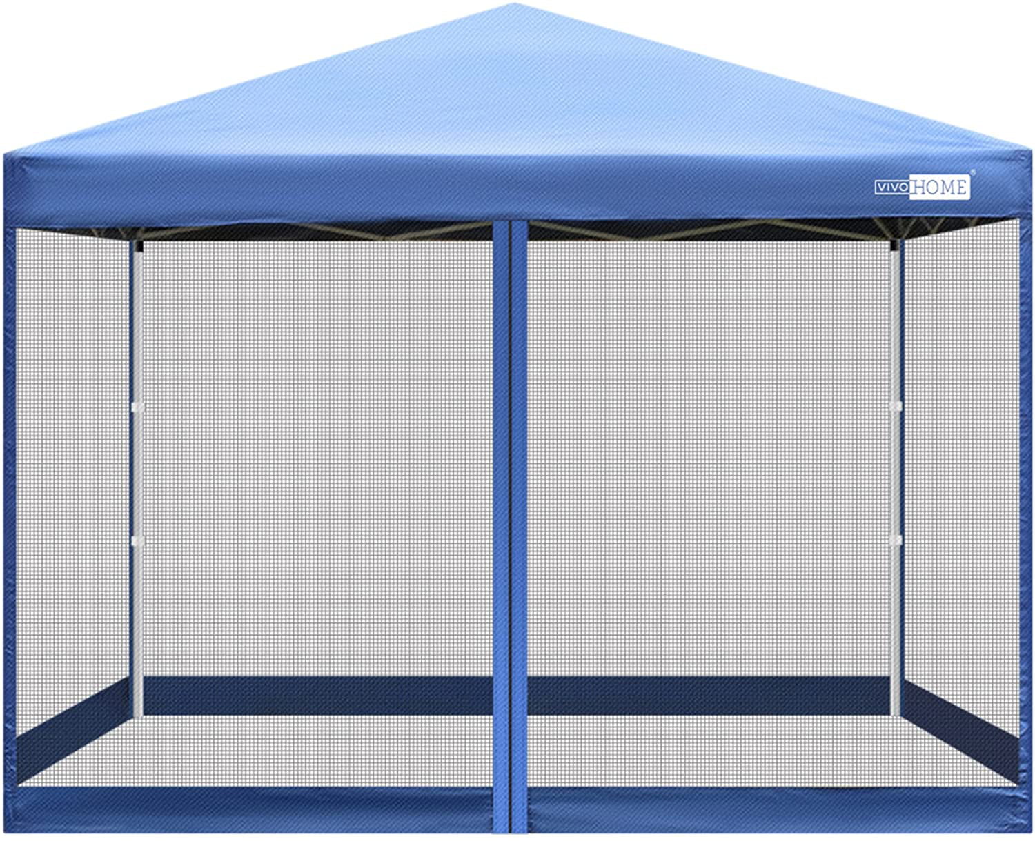 VIVOHOME 210D Oxford Outdoor Easy Pop Up Canopy Screen Party Tent with Mesh Side Walls (8 x 8 FT, Blue)