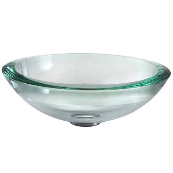 KRAUS Edge Glass Vessel Sink in Clear with Pop-Up Drain and Mounting Ring in Chrome GV-150--CH