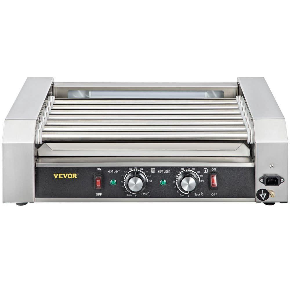 VEVOR 1050Watt Stainless Steel Cook Warmer Hot Dog Roller 18 Hot Dog 7Rollers with Dual Temp Control Indoor GrillsSilver