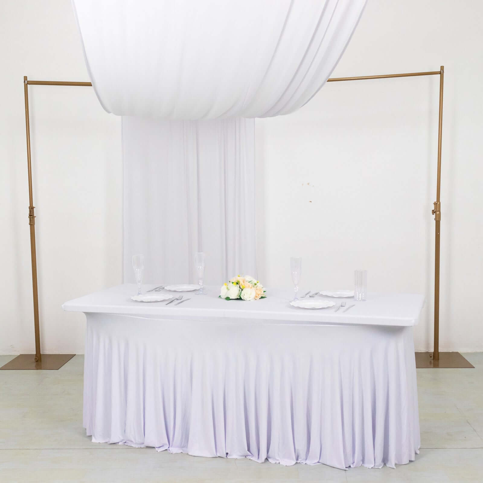 White 4-Way Stretch Spandex Backdrop Drape Curtain, Wrinkle Resistant Event Divider Panel with Rod Pockets - 5ftx18ft