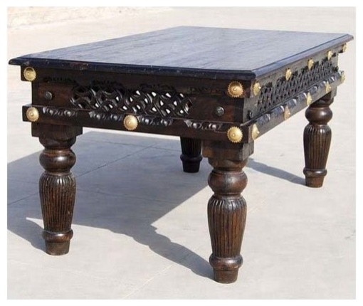 Espresso Carved Wood Lattice Cocktail Coffee Table   Traditional   Coffee Tables   by Sierra Living Concepts Inc  Houzz