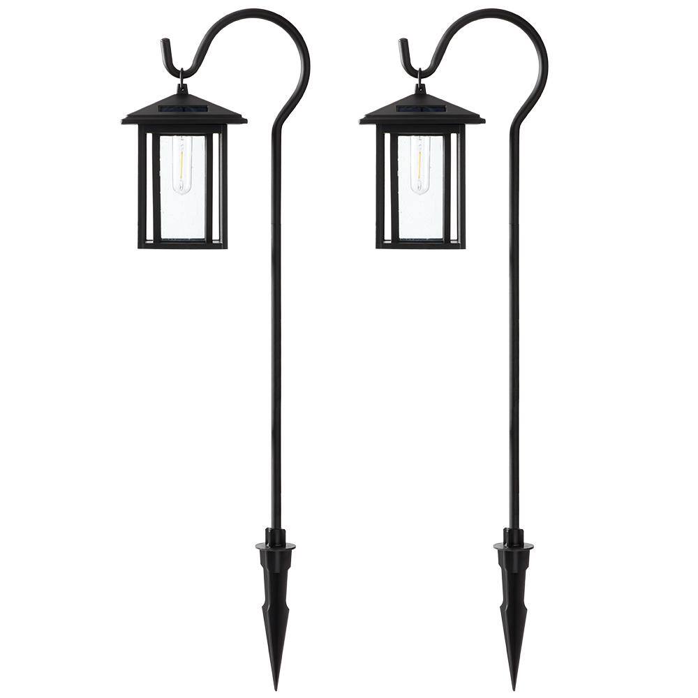 Hampton Bay Grantville Solar 15 Lumens Black Outdoor Integrated LED Shepherd Hook Path Light (2-Pack) WeatherWaterRust Resistant 93153