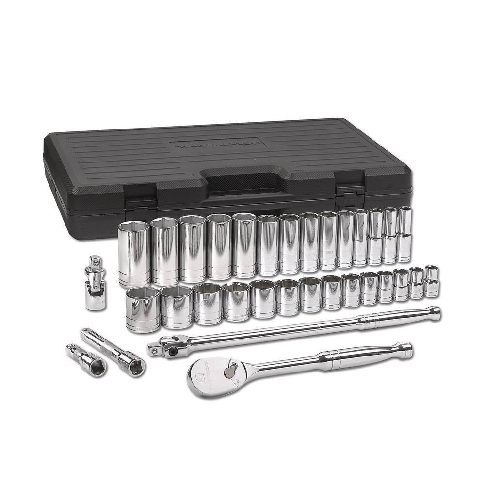 GEARWRENCH 12 in. Drive 6-Point Standard  Deep SAE 90-Tooth Ratchet and Socket Mechanics Tool Set (33-Pieces) 80715