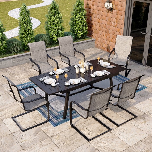 7pc Patio Set With Steel Expandable Table amp Metal Padded Sling C spring Arm Chairs Captiva Designs