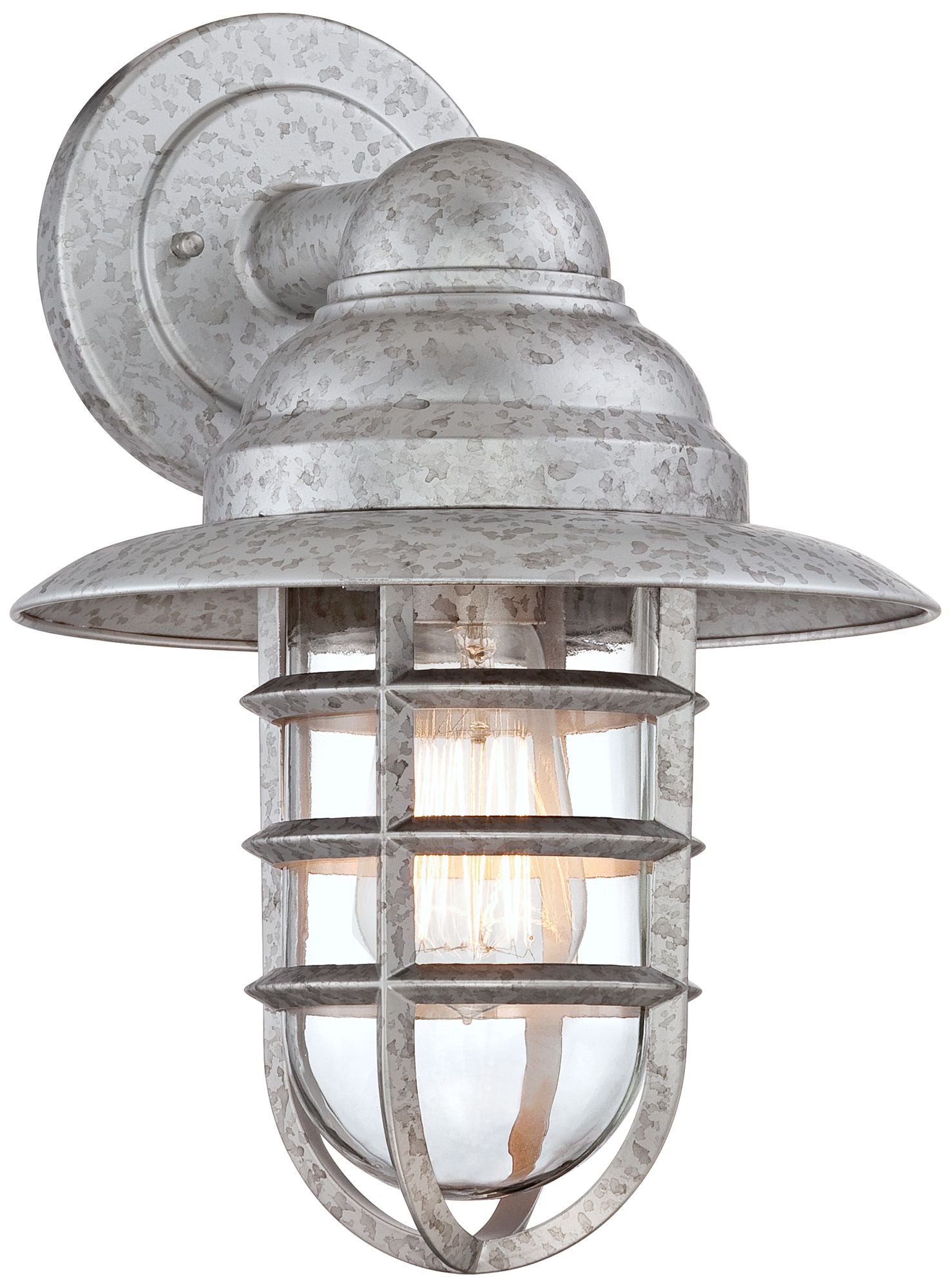 John Timberland Modern Outdoor Wall Light Fixture Galvanized Hooded 13 1/4" Caged Glass Exterior House Porch Patio