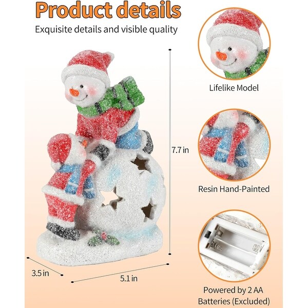 Snowman and Child Christmas Ornament，Resin Figurine with LED Light