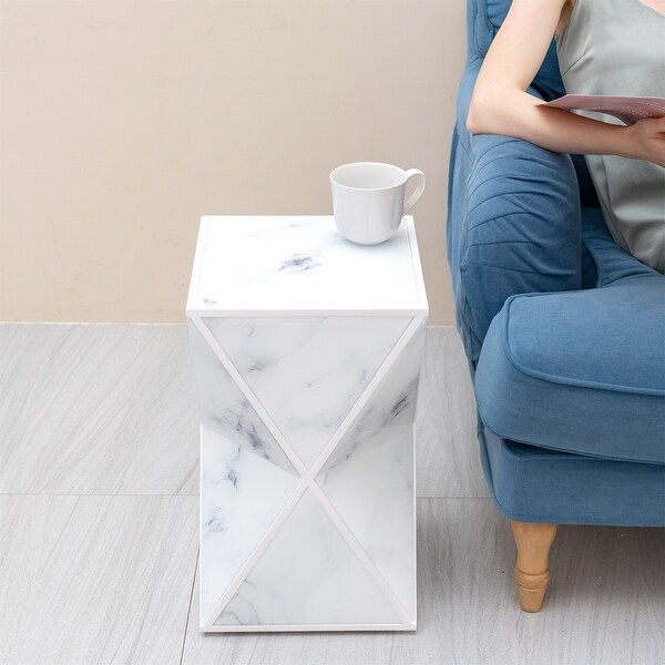 White Geometry End Table， Glass Nightstand， Marble Table