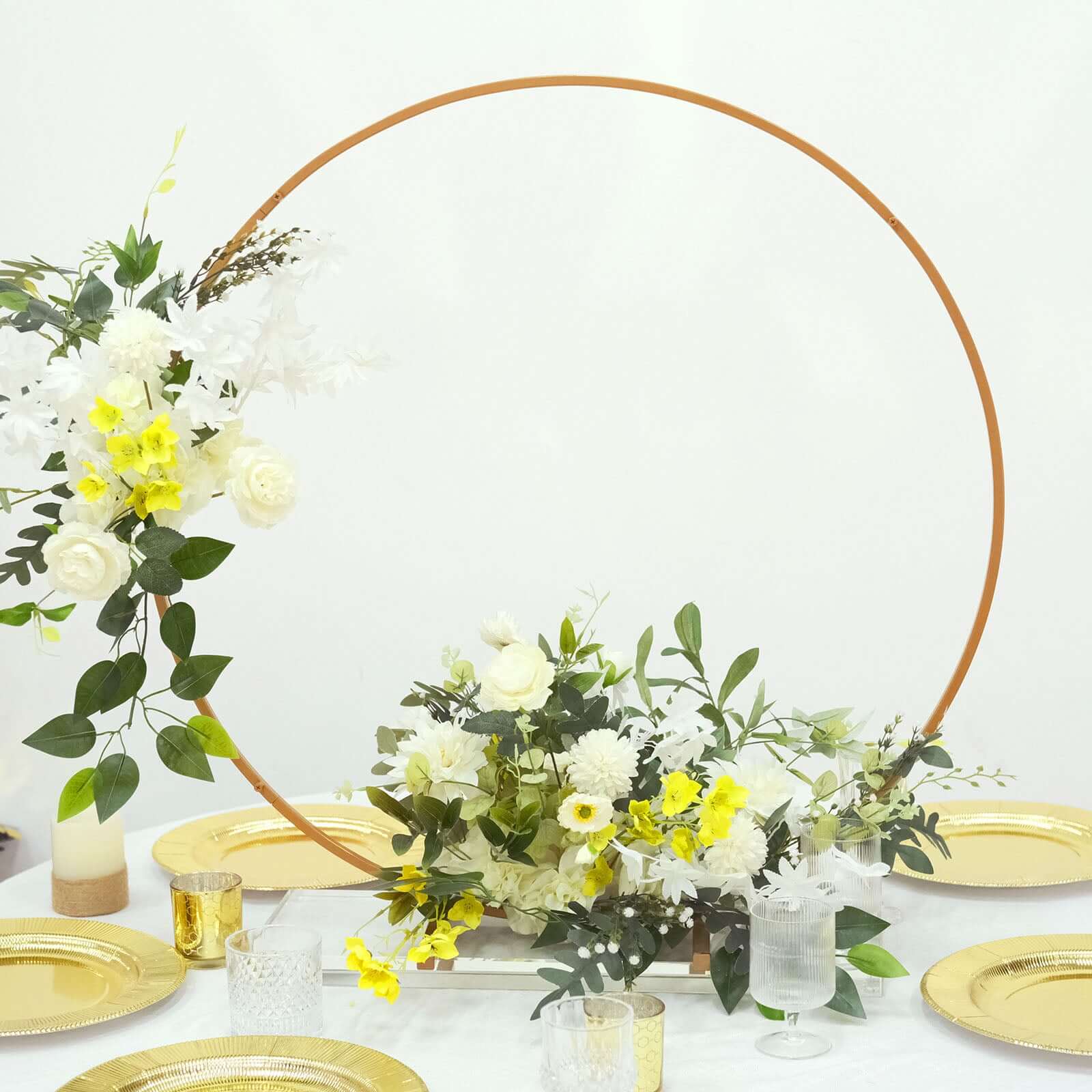 Gold Metal Round Hoop Wedding Centerpiece, Self Standing Table Floral Wreath Frame 32