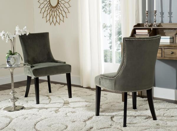 De De 19 quotH Dining Chair  Set of 2  Silver Nail Heads Graphite   Transitional   Dining Chairs   by V.S.D Furniture  Houzz