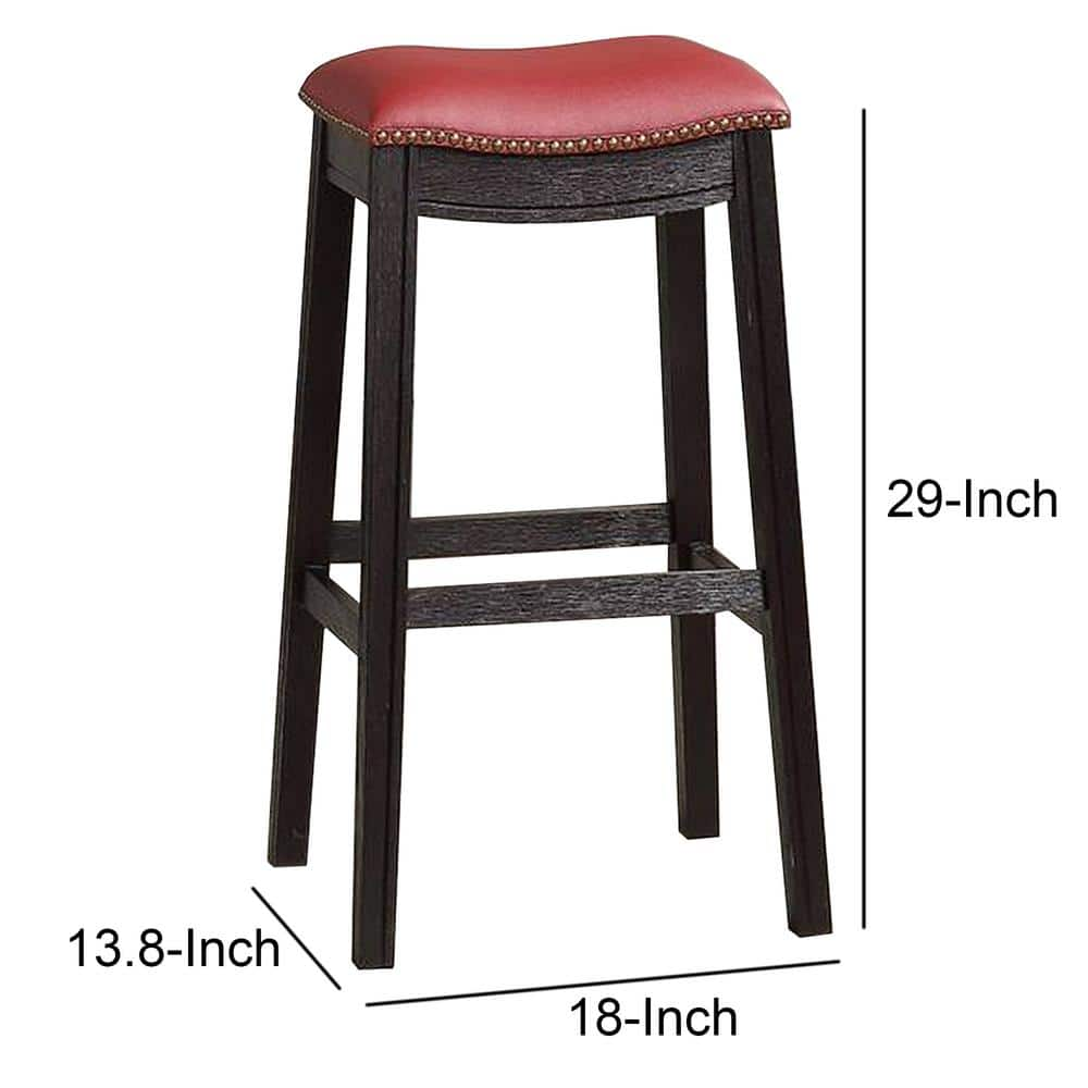 Benjara 29 in. H Gray and Red Wooden Bar Stool with Upholstered Cushion Seat (Set of 2) BM233108