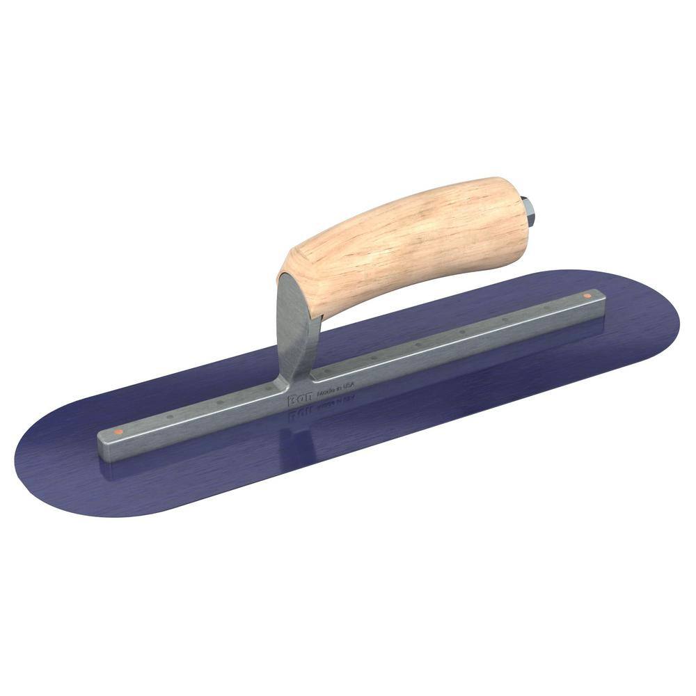 Bon Tool 18 in. x 3 in. Blue Steel Round End Finishing Trowel with Wood Handle and Long Shank 66-153