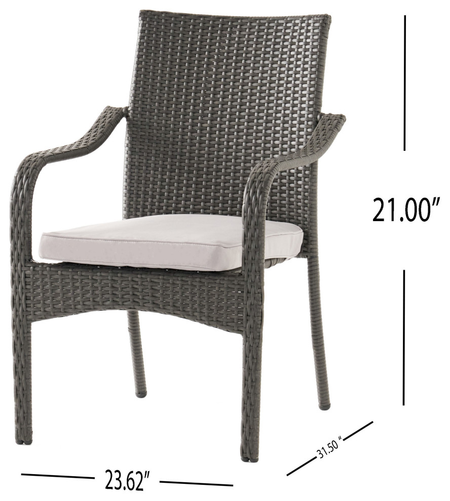 GDF Studio San Miguel Gray Wicker Stackable Patio Armchairs  Set of 4   Tropical   Outdoor Dining Chairs   by GDFStudio  Houzz