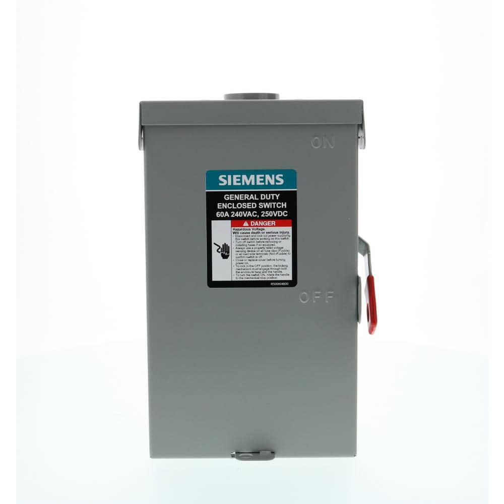 Siemens General Duty 60 Amp 3Pole 4Wire 240Volt Fusible Outdoor Safety Switch