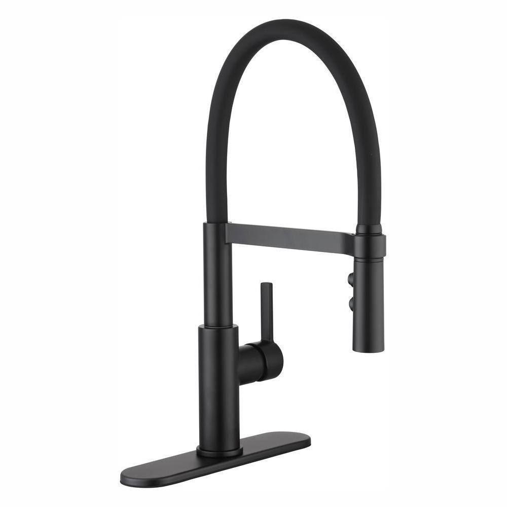 Glacier Bay Statham Single-Handle Rubber Hose Spring Neck Pull-Down Sprayer Kitchen Faucet in Matte Black HD67859-0010H