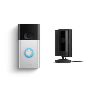 Ring Video Doorbell - Satin Nickel with Indoor Cam 2nd Gen Black B0C381H998