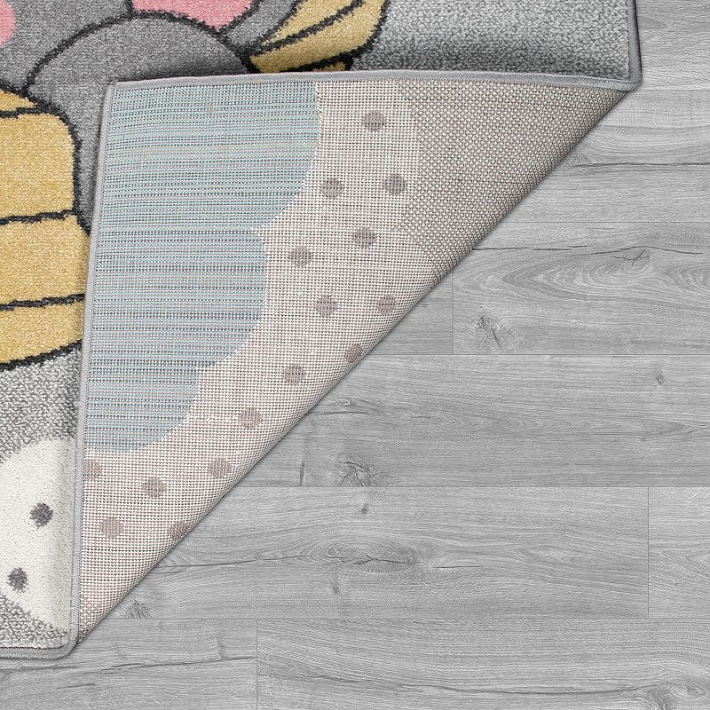 Kid▽s Rug for Nursery with Cute Elephant and Cloud Motif in Grey